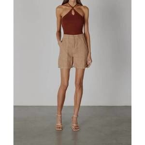 Enza Costa High-Waist Tailored Shorts in Tan - XS/0